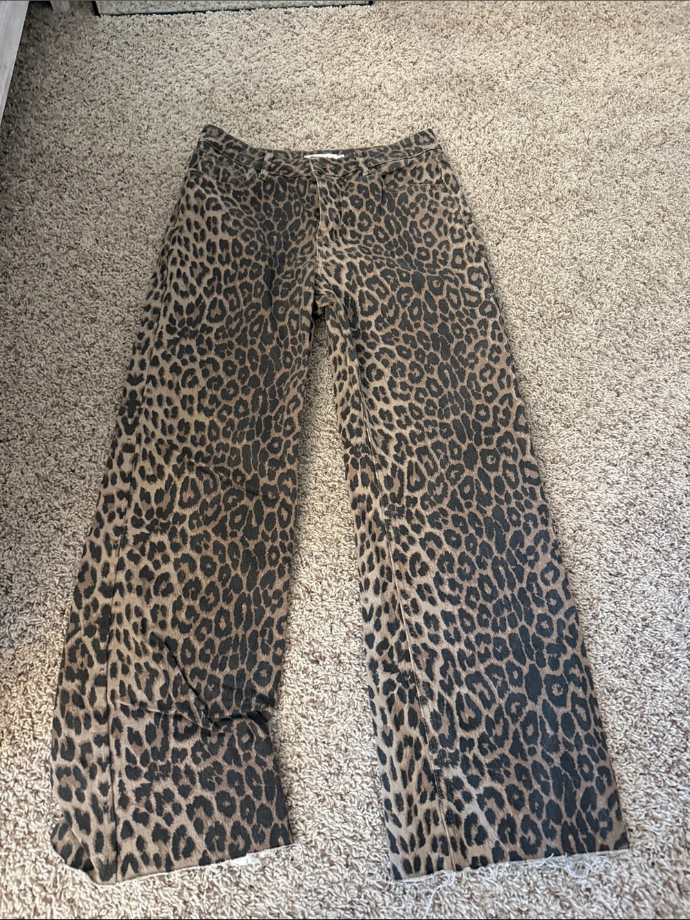 Leopard Print Wide-Leg Women’s Jeans - Brown